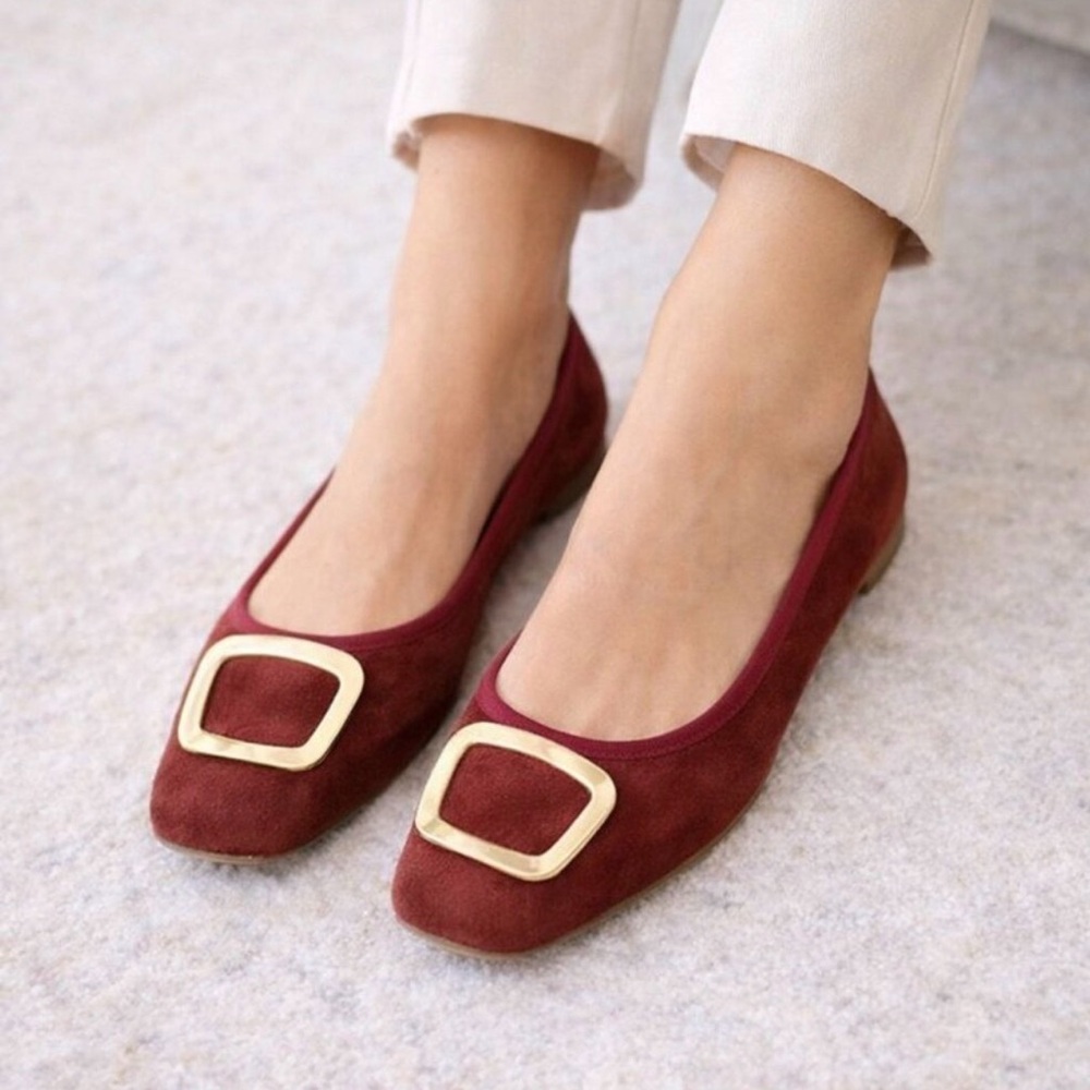 Avellini Burgundy Flats with Gold Buckle - Picture 9 of 10